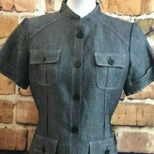 Calvin Klein 4 Pocket, Gray Button Up Top, Size 8